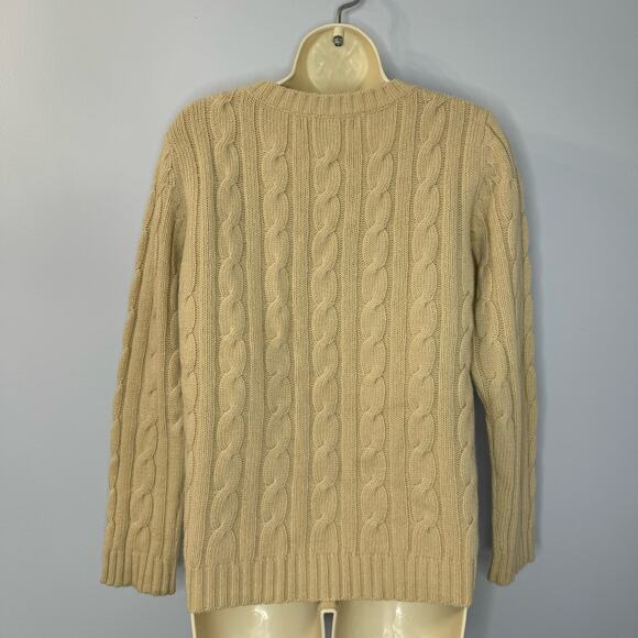 Sutton Studio Cable Knit Sweater Crew Neck Wool Nylon Cream Tan  M - Picture 8 of 10